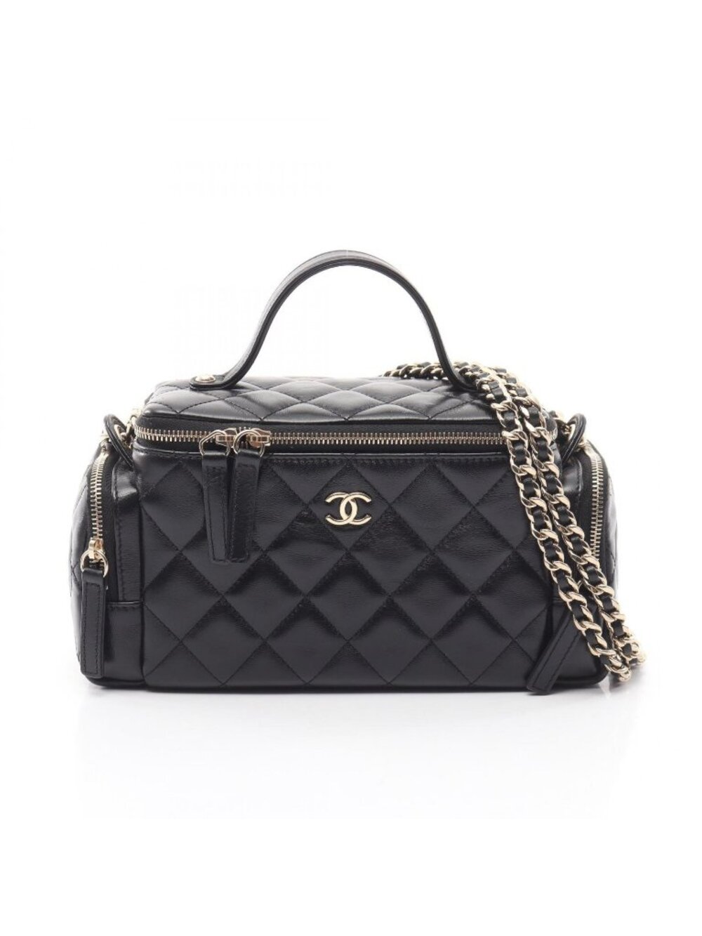 Chanel Shoulder Bag Quilted Vanity 2-Way Black Lambskin Chain